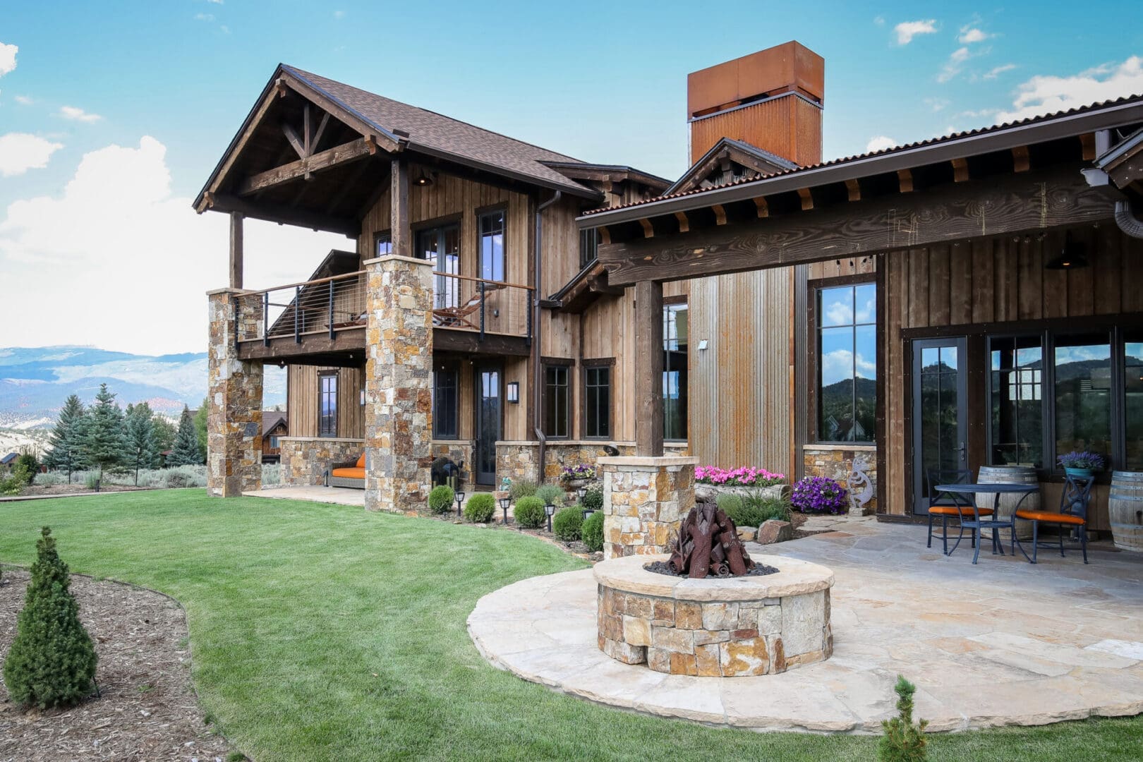 Rustic mountain home with patio and firepit